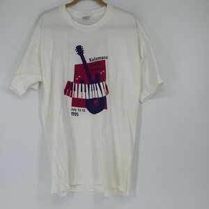 Vintage single stitch 1995 Kalamazoo Blues Jazz Festival T Shirt XXL USA read